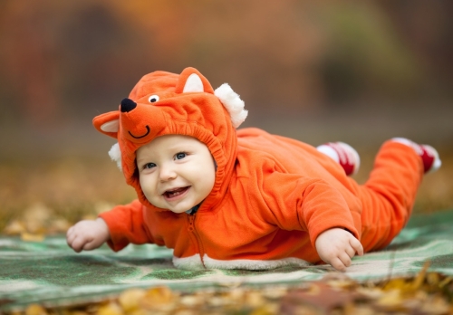 Baby boy dressed in fox costume