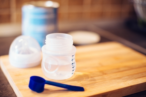 Baby formula in milk bottle