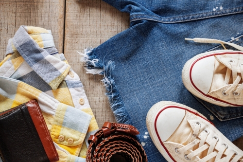 Clothing on wooden floor