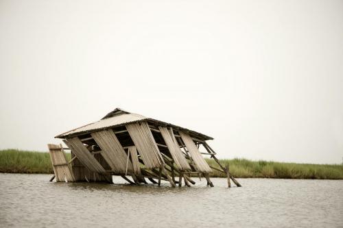 Collapsed stilt house