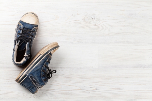 Sneakers on wooden background